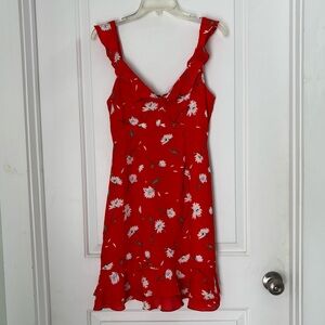 Sugarlips Red Floral Ruffle Strap Mini Dress